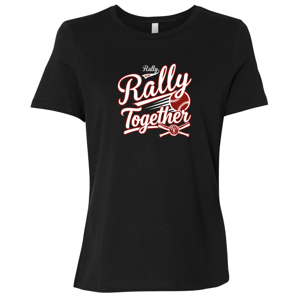 rally-softball-rally-together-white-bella-canvas-ladies-relaxed-jersey-short-sleeve-t-shirt — Black — Front — source sha256 49e8f1cd97c3cb80b8294f251ff703220c05cba166741e29a026ed0a8ec64a1d — Color position 1