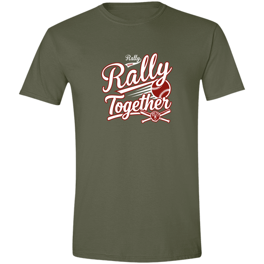 rally-softball-rally-together-white-gildan-mens-softstyle-tee — Military Green — Front — source sha256 4c888cebf99a7e9b8d22d2f6ef092407f72a74045b783f3912010ec829a49f12 — Color position 1