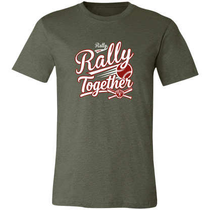 rally-softball-rally-together-white-bella-canvas-unisex-jersey-short-sleeve-t-shirt — Heather Military Green — Front — source sha256 5bbaf25d04bc720400046b8449a22e61f1586422ecd90c1ac5f1446822ec1754 — Color position 1