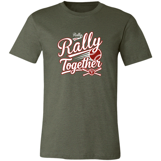 rally-softball-rally-together-white-bella-canvas-unisex-jersey-short-sleeve-t-shirt — Heather Military Green — Front — source sha256 5bbaf25d04bc720400046b8449a22e61f1586422ecd90c1ac5f1446822ec1754 — Color position 1
