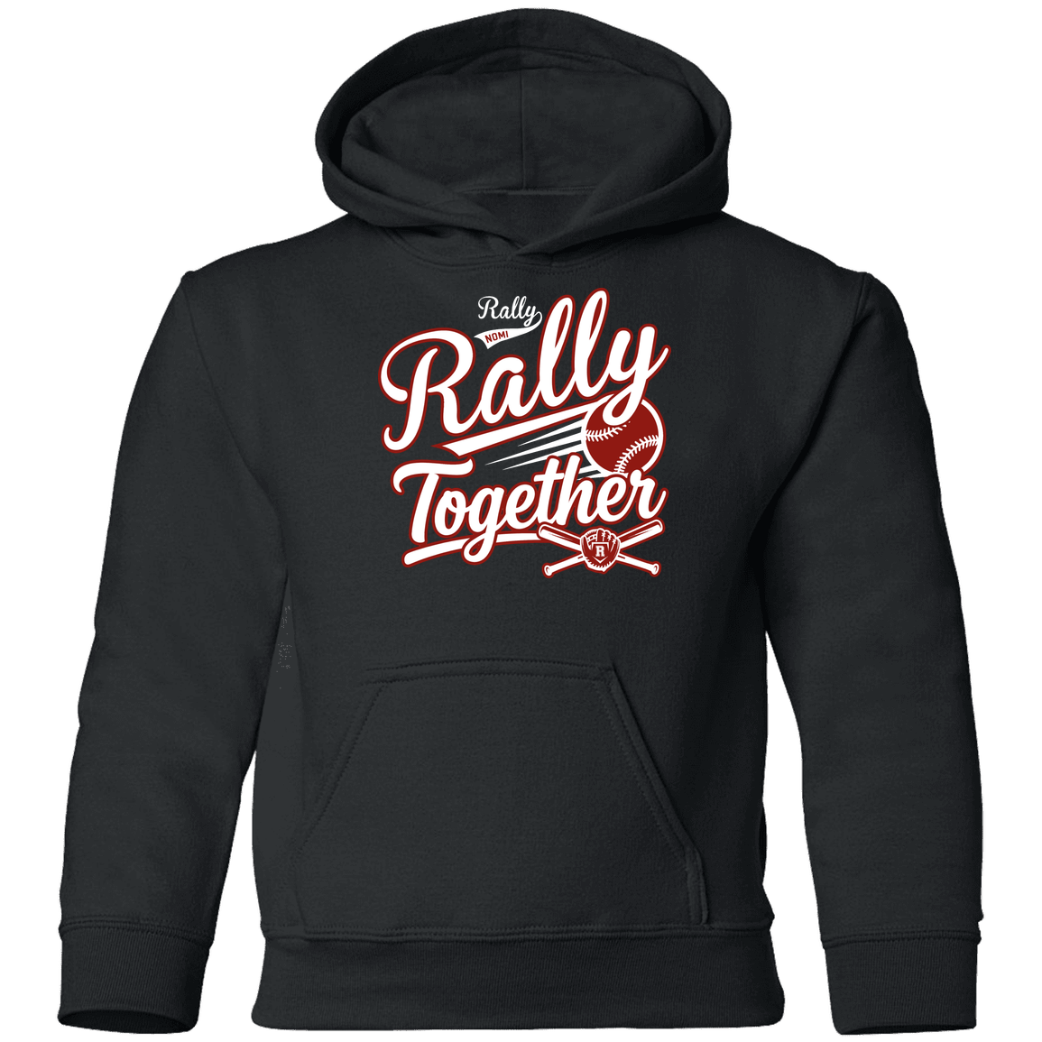 rally-softball-rally-together-white-gildan-youth-pullover-hoodie — Black — Front — source sha256 6912b10a7cb55cc5f0024fc9adc9f0f42a81fbc76bdc42664be7ad8633e8b231 — Color position 1
