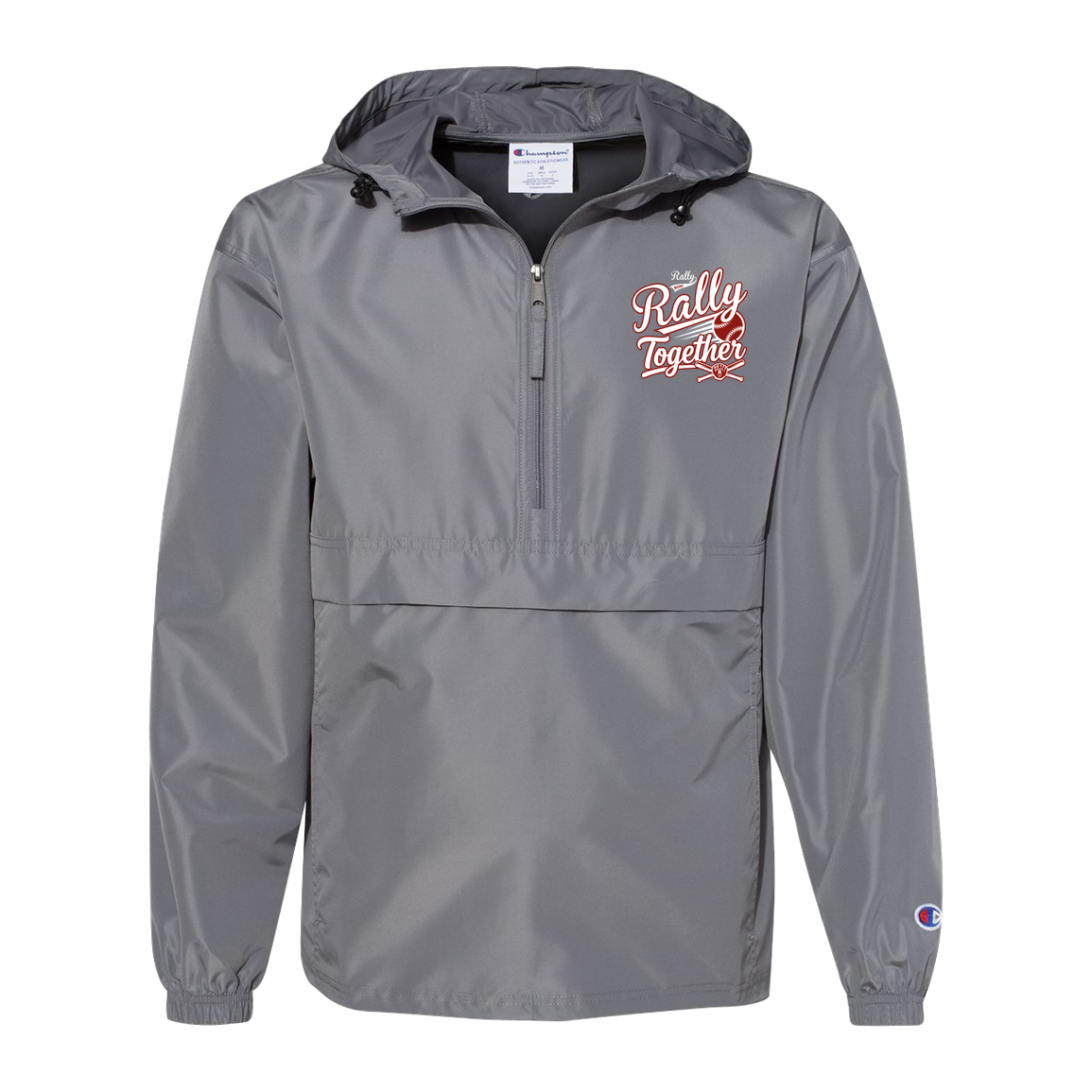rally-softball-rally-together-white-champion-unisex-packable-anorak-jacket — Graphite — Front — source sha256 6bf121867124543735b0f0c41082759d67b419e425ca969b9e069e3c4fd0851e — Color position 2