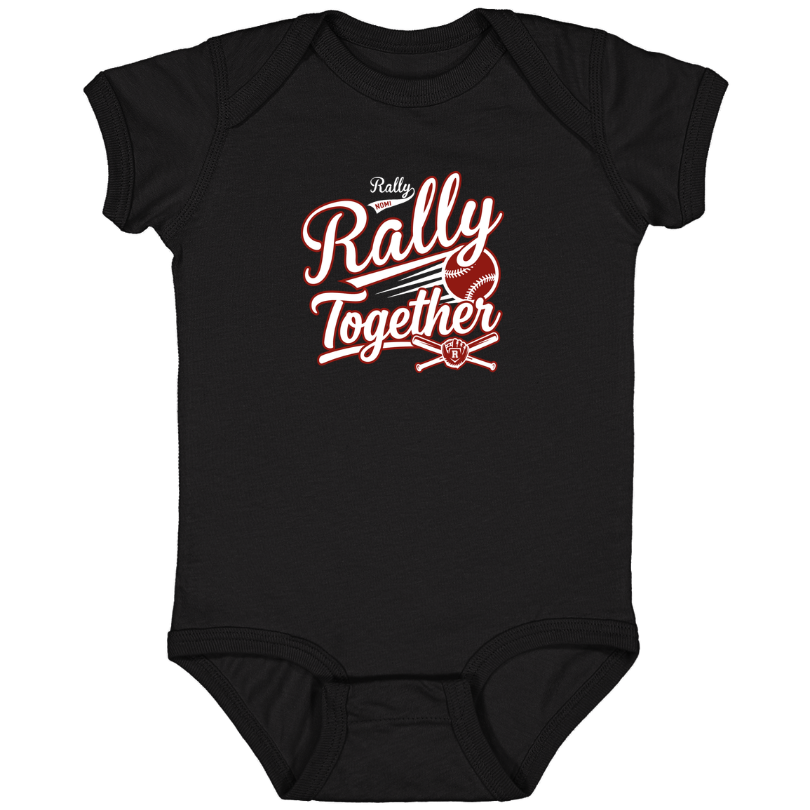 rally-softball-rally-together-white-rabbit-skins-infant-fine-jersey-bodysuit — Black — Front — source sha256 75fa6019a45820071cf75038f863bf65104c9b7b13c51b4f201a49b201a48611 — Color position 1