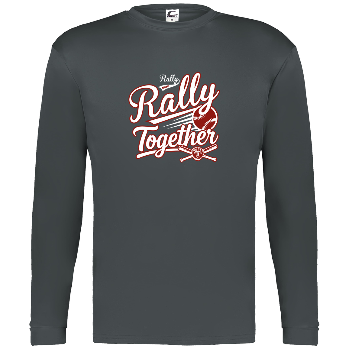 rally-softball-rally-together-white-c2-mens-performance-long-sleeve-tee — Graphite — Front — source sha256 84c9c547ae1d464a72852ba22098e59ac041b7a9f40186e7144c9b3352e9b2d4 — Color position 2