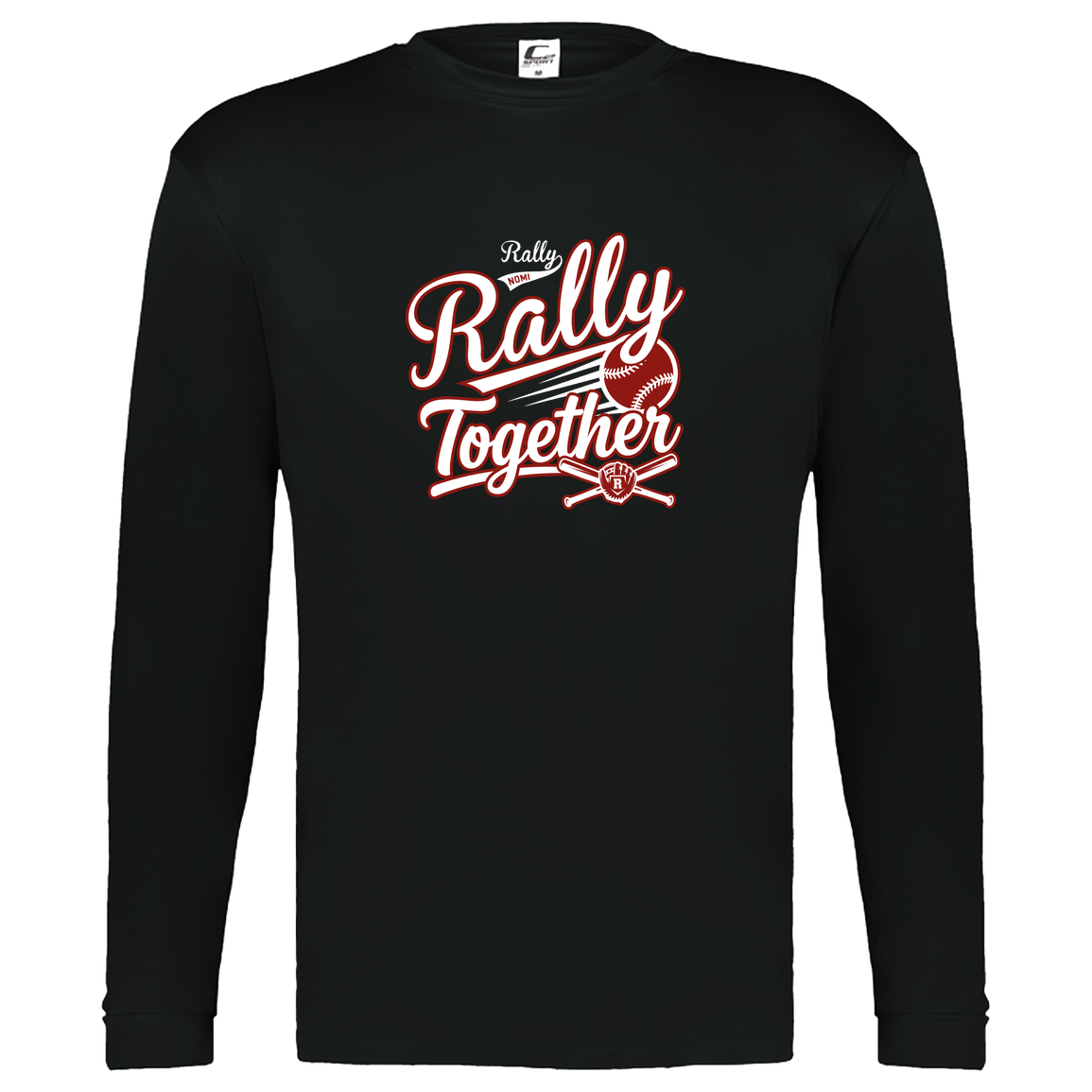 rally-softball-rally-together-white-c2-kids-performance-long-sleeve-tee — Black — Front — source sha256 9c392e6c8fc1d2728f9bb5d6e018847794e28fba7c7fae6edc313dd8b16e9042 — Color position 1