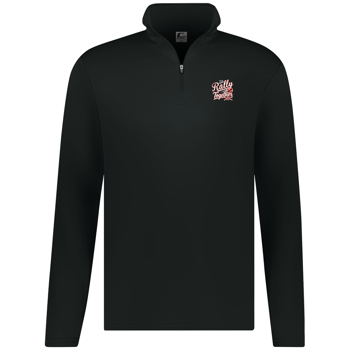 rally-softball-rally-together-white-c2-mens-1-4-zip-pullover — Black — Front — source sha256 a360a8f024c52cb74938c74feaf1be13e01f54e6e18ea9e13a0ff6caae548f89 — Color position 1