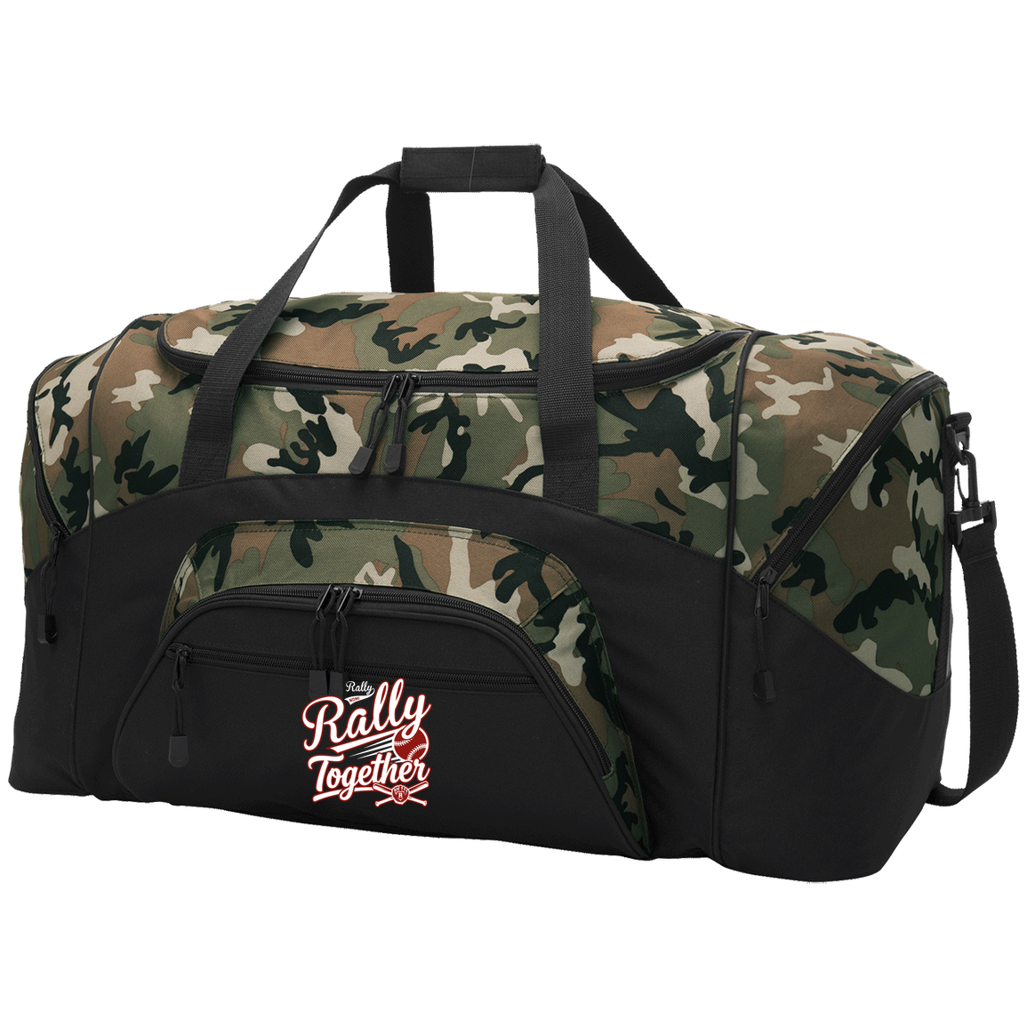 rally-softball-rally-together-white-port-company-sport-duffel — Black/Camouflage — Front — source sha256 b3585b1ba928a7fbd07b55dbb6e3374ef7ebc76c51ab1db51b479dafa08c18f6 — Color position 3