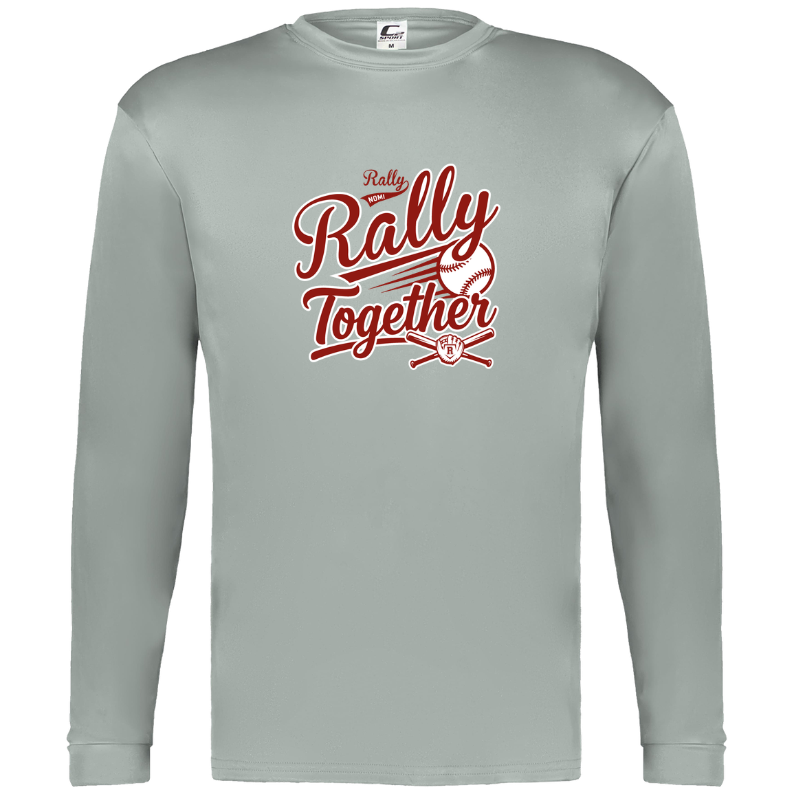 rally-softball-rally-together-c2-mens-performance-long-sleeve-tee — Silver — Front — source sha256 b6b6ec2970ac8e8855f08eacb73c32a3aa7836b76f6b7cce8d414466e2b4fd50 — Color position 3