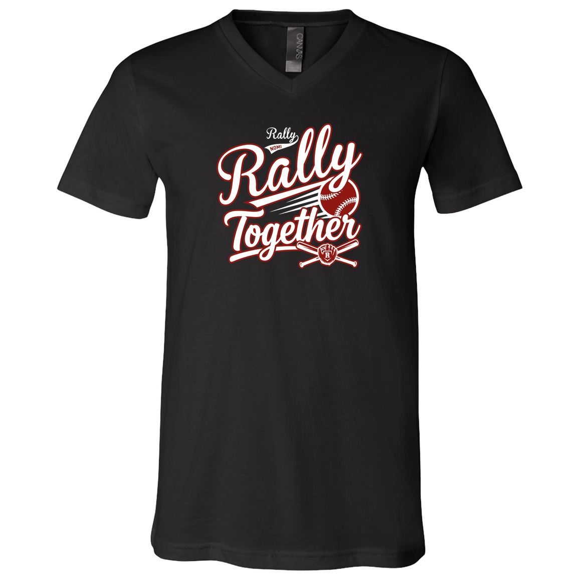 rally-softball-rally-together-white-bella-canvas-unisex-jersey-ss-v-neck-t-shirt — Black — Front — source sha256 bbdacf612efc67503f8b1ca6ab58b281d2fad4e6e9ab47c6933391e455f58030 — Color position 1