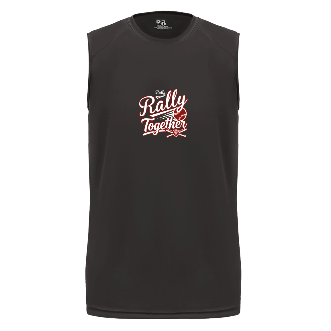 rally-softball-rally-together-white-badger-b-core-sleeveless-performance-tee — Black — Front — source sha256 c5e8cecc55ae2b1f852a183f27d36e8ddf4f80cb7551ee089db7e1333ed2e44d — Color position 1