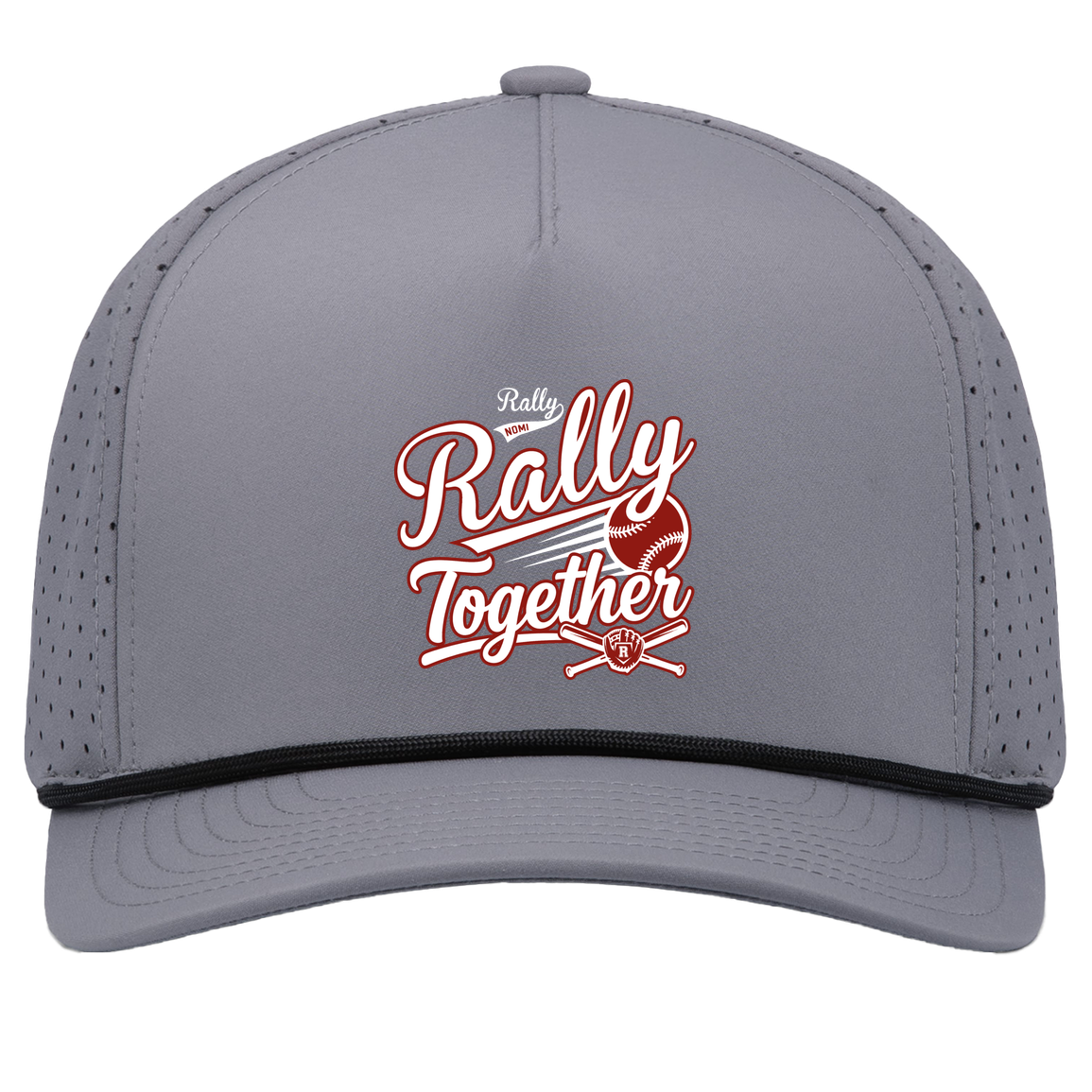 rally-softball-rally-together-white-pacific-headwear-weekender-perforated-snapback-cap — Graphite/Black — Front — source sha256 cbea735005509a7be1d119545e79e5f3f43578dfde4b0ec14a74a3b827763635 — Color position 3