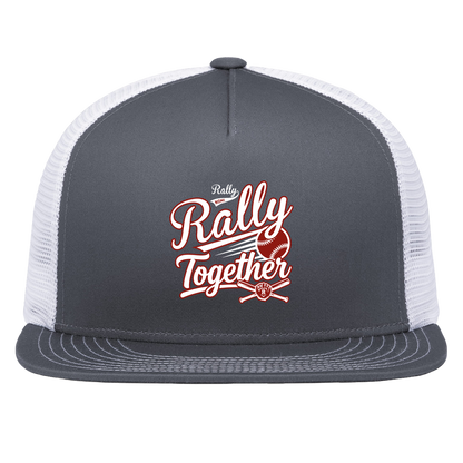 rally-softball-rally-together-white-pacific-headwear-d-series-5-panel-trucker-snapback-cap — Graphite/White — Front — source sha256 cd6e7aec9efea5ccd572bc5253639b2024254d159e03e69c53d7440c42597ecf — Color position 4