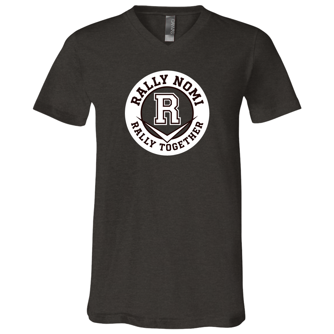 rally-softball-rally-together-circle-white-bella-canvas-unisex-jersey-ss-v-neck-t-shirt — Dark Grey Heather — Front — source sha256 166598e1660d1380321d8afbb18ededa9f168c77375c3c0d8e5339b939976d5e — Color position 2