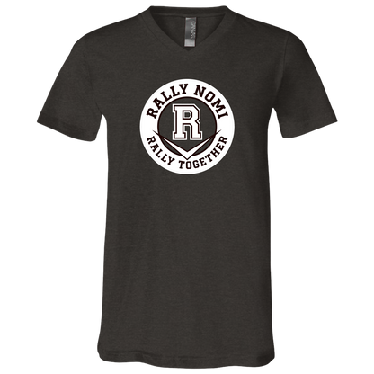 rally-softball-rally-together-circle-white-bella-canvas-unisex-jersey-ss-v-neck-t-shirt — Dark Grey Heather — Front — source sha256 166598e1660d1380321d8afbb18ededa9f168c77375c3c0d8e5339b939976d5e — Color position 2
