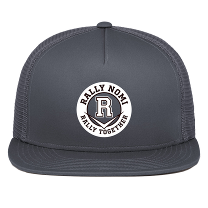 rally-softball-rally-together-circle-white-pacific-headwear-d-series-5-panel-trucker-snapback-cap — Graphite — Front — source sha256 1f917768b43bc383785353c11692759e874c773ec9b7618d6e4e50d0375f5942 — Color position 3