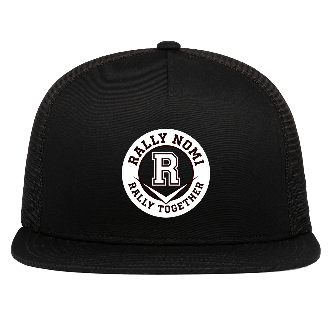 rally-softball-rally-together-circle-white-pacific-headwear-d-series-5-panel-trucker-snapback-cap — Black — Front — source sha256 2acc29504600a4d7cdbb28b0a35f23482c72277e8d18c66033613bcbacae798d — Color position 1