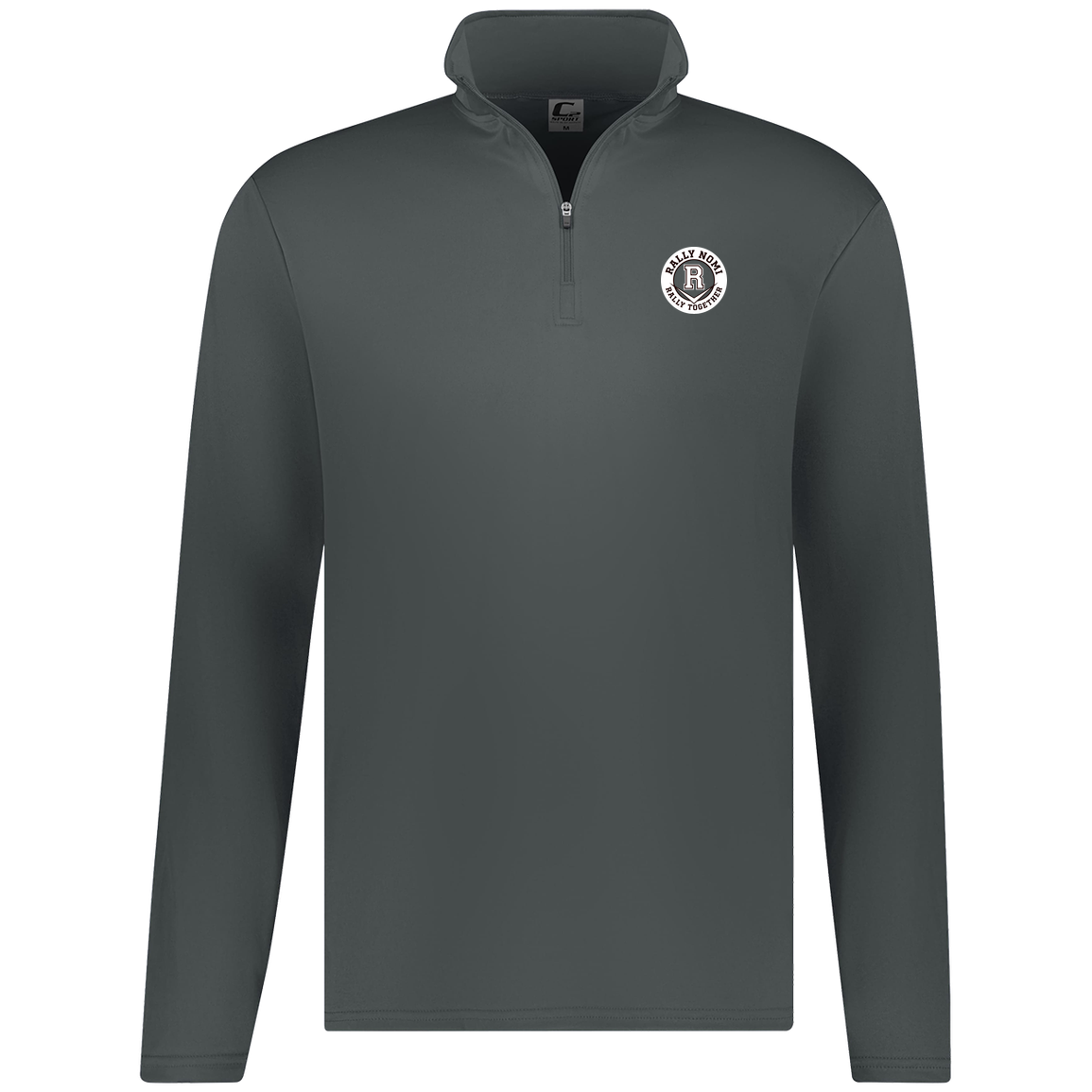 rally-softball-rally-together-circle-white-c2-mens-1-4-zip-pullover — Graphite — Front — source sha256 33c3b5fe13c97043c6c981d4df9a77c569058cdf327044d20a28a731a237fff0 — Color position 3