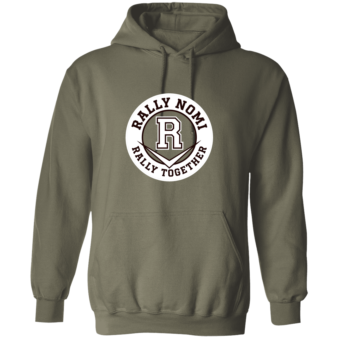 rally-softball-rally-together-circle-white-gildan-pullover-hoodie — Military Green — Front — source sha256 35475ab28faae44dbb748b69b565d770e2ce5ceba8a894a5e0e9b61459a885e6 — Color position 4