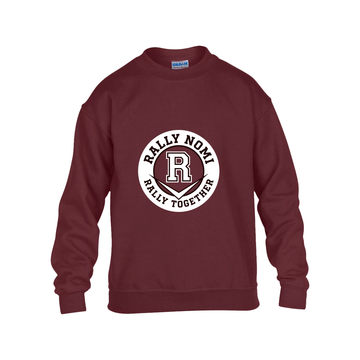 rally-softball-rally-together-circle-white-gildan-kids-heavy-blend-fleece-crew — Maroon — Front — source sha256 40f4b0e533b77f23cf7d94a1730996ff3e0e5700147be0730d04bdfa407f7dd5 — Color position 3