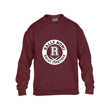 rally-softball-rally-together-circle-white-gildan-kids-heavy-blend-fleece-crew — Maroon — Front — source sha256 40f4b0e533b77f23cf7d94a1730996ff3e0e5700147be0730d04bdfa407f7dd5 — Color position 3