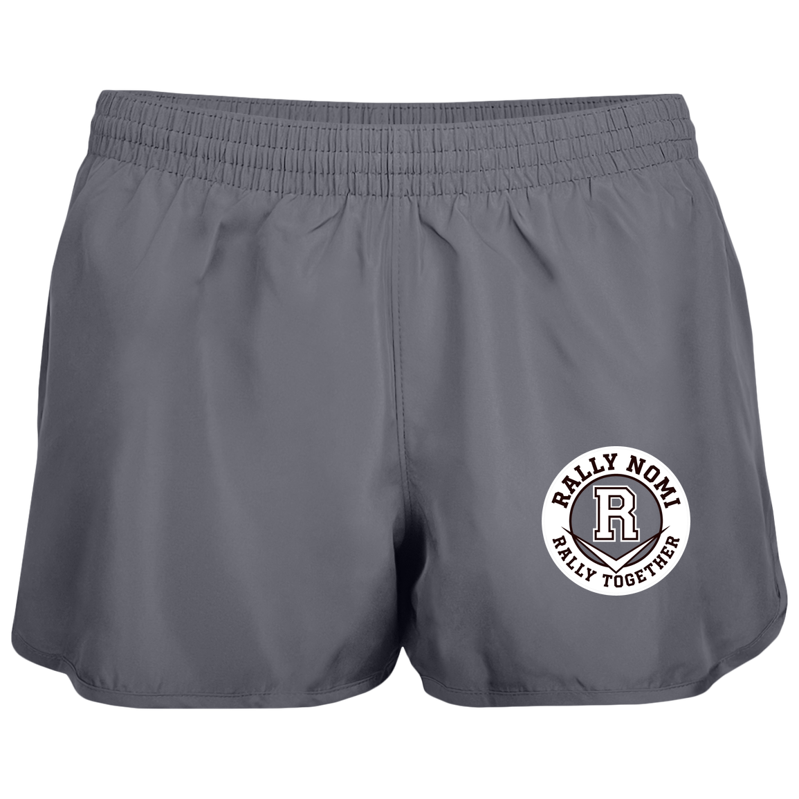 rally-softball-rally-together-circle-white-augusta-ladies-wayfarer-running-shorts — Graphite — Front — source sha256 49ddaa52384418ebb7c3f853f35d340240bd95b84d58eb28babc79075711e876 — Color position 2