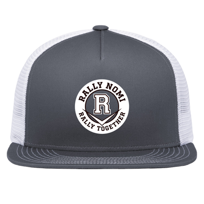 rally-softball-rally-together-circle-white-pacific-headwear-d-series-5-panel-trucker-snapback-cap — Graphite/White — Front — source sha256 4b04cbd9c72c5bc1c01e5b2d192dc316ff717b7a52f2e74cd72d0fdfc9890650 — Color position 4