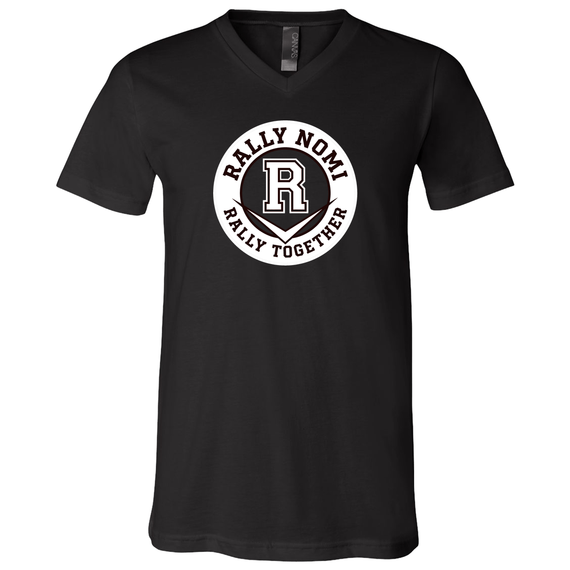 rally-softball-rally-together-circle-white-bella-canvas-unisex-jersey-ss-v-neck-t-shirt — Black — Front — source sha256 5c75f02dfcafd350ada7a2d5324119c0cc92f28e79f67b0f1eb94afc1db9a1e8 — Color position 1