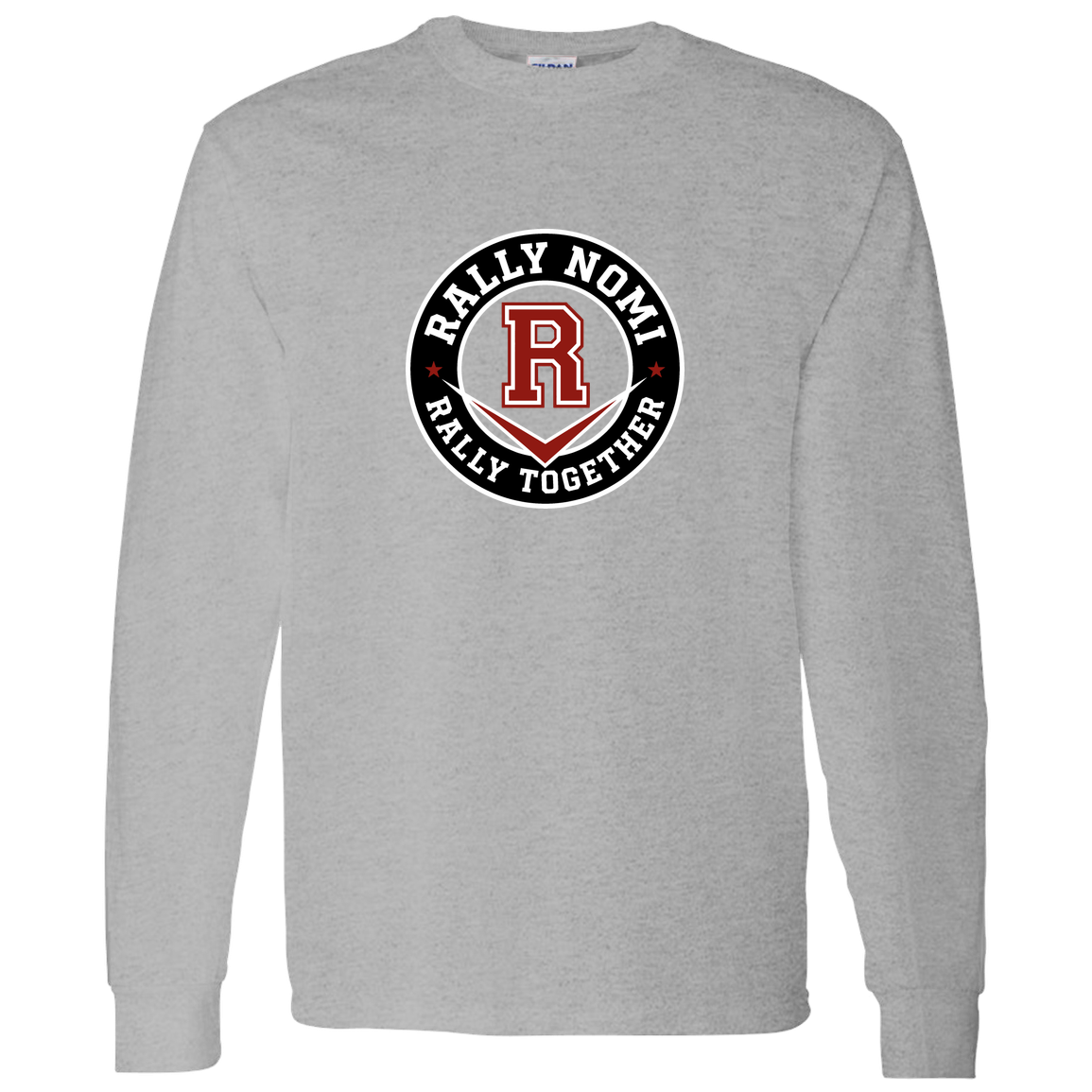 rally-softball-rally-together-circle-gildan-ls-t-shirt-5-3-oz — Sport Grey — Front — source sha256 6d28d5b254c7e1b69960837e79411429c419685aae758c5d84156581fb94d2e1 — Color position 5