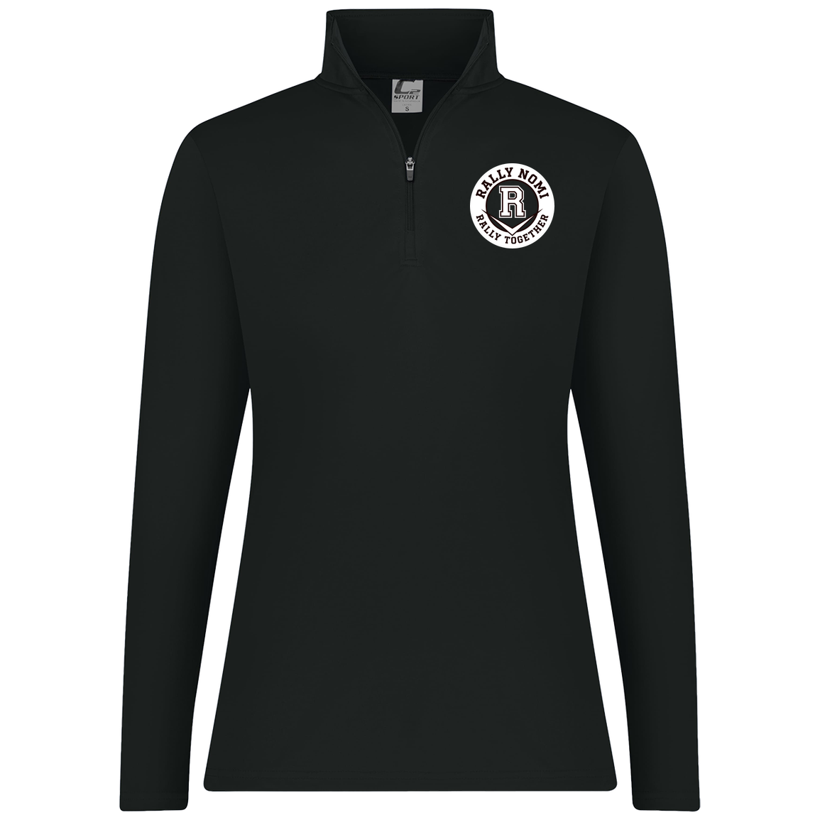 rally-softball-rally-together-circle-white-c2-womens-1-4-zip-pullover — Black — Front — source sha256 6d4736f95beaa181889886f16348620c2eb54703ec3b410dfb60760da49e9bc0 — Color position 1