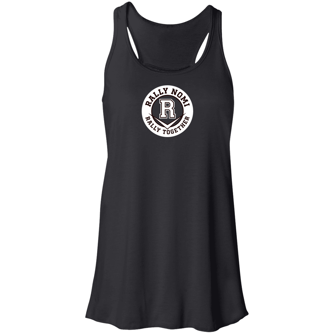 rally-softball-rally-together-circle-white-bella-canvas-flowy-racerback-tank — Black — Front — source sha256 752483d976935cd904f89727ed1c1bf5bb2ff872ad626e311ce6dc8537801590 — Color position 1