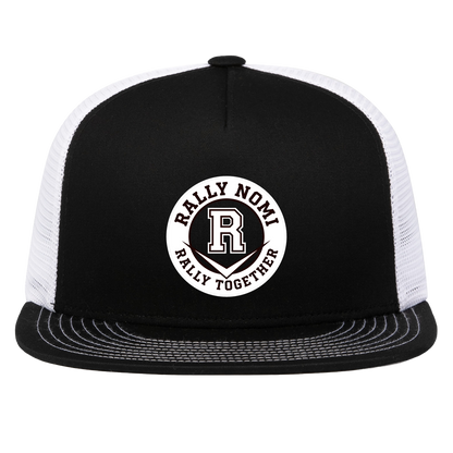 rally-softball-rally-together-circle-white-pacific-headwear-d-series-5-panel-trucker-snapback-cap — Black/White — Front — source sha256 808c65571d1335e022f7d8dcd92aefcb675eaaae5e568a0a26530f0bbb825892 — Color position 2