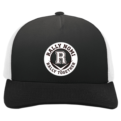 rally-softball-rally-together-circle-white-pacific-headwear-5-panel-trucker-snapback-cap — Black/White — Front — source sha256 84252f3aa114f74c8aabc9bcde37325f4a8695f9993b0d20e26346d2ba95eb5f — Color position 3