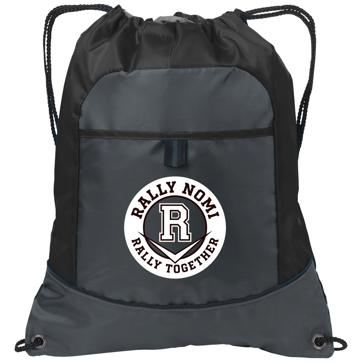 rally-softball-rally-together-circle-white-port-authority-pocket-cinch-pack — Deep Smoke/Black — Front — source sha256 89f015cd74b7455d282dcc05932d3d36d00cbebc67162c4a94d1d1266a72752b — Color position 1