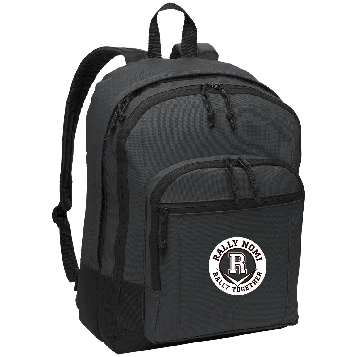 rally-softball-rally-together-circle-white-port-authority-basic-backpack — Dark Charcoal — Front — source sha256 970ccb0015c40ed4abec65cd355d67889bf8f1eb71424b4adbc7ae5c3edf84c7 — Color position 2