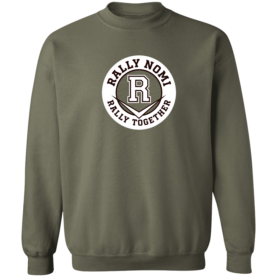 rally-softball-rally-together-circle-white-gildan-crewneck-pullover-sweatshirt — Military Green — Front — source sha256 a9ca8e15fde574386466167d8da562fc4e203e8dfb673895f7c65a2d3a07d8eb — Color position 3