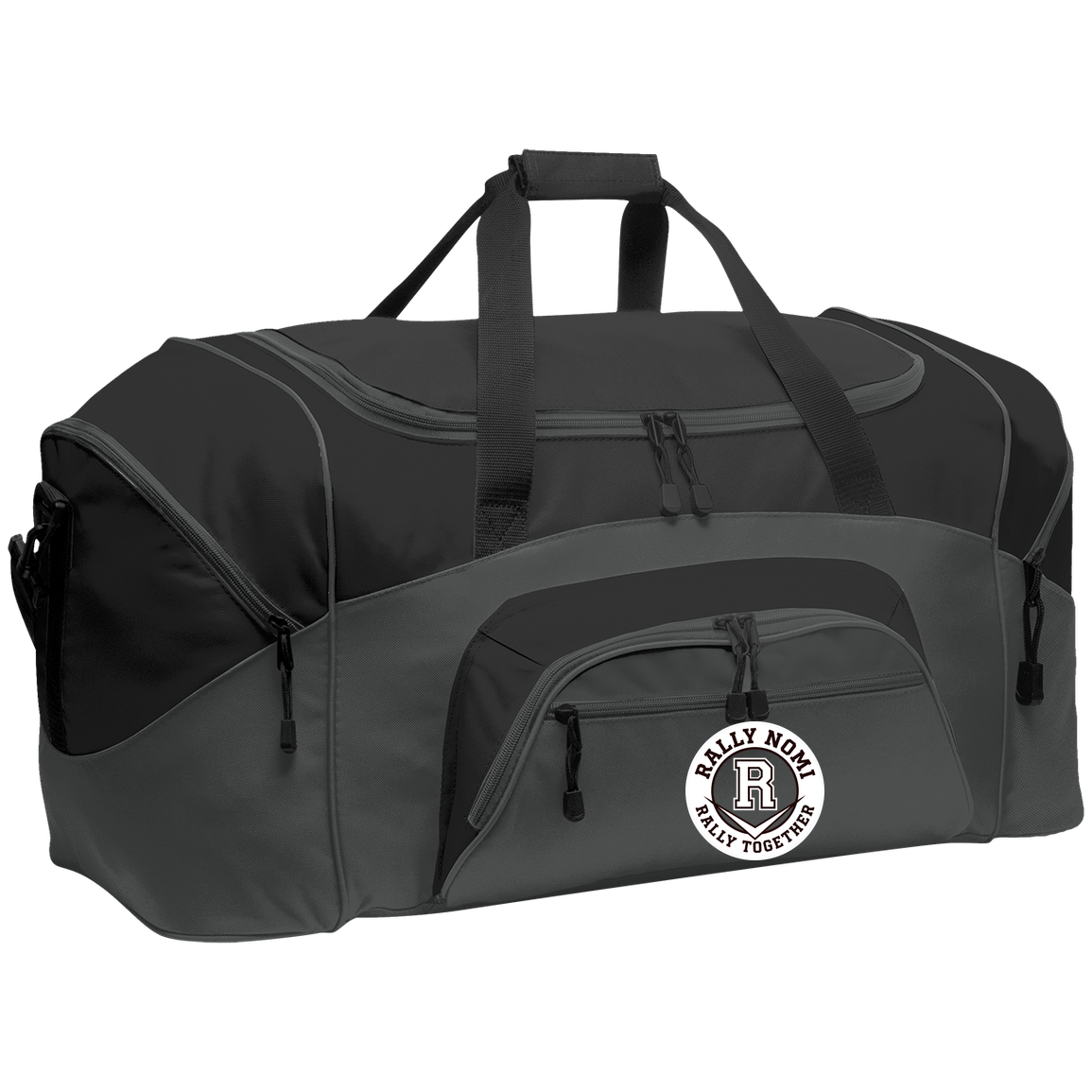 rally-softball-rally-together-circle-white-port-company-sport-duffel — Dark Charcoal/Black — Front — source sha256 ae716423aafe26c7de452c6e1f418c4ceae4a19ffa07cb134942cbf696987461 — Color position 2