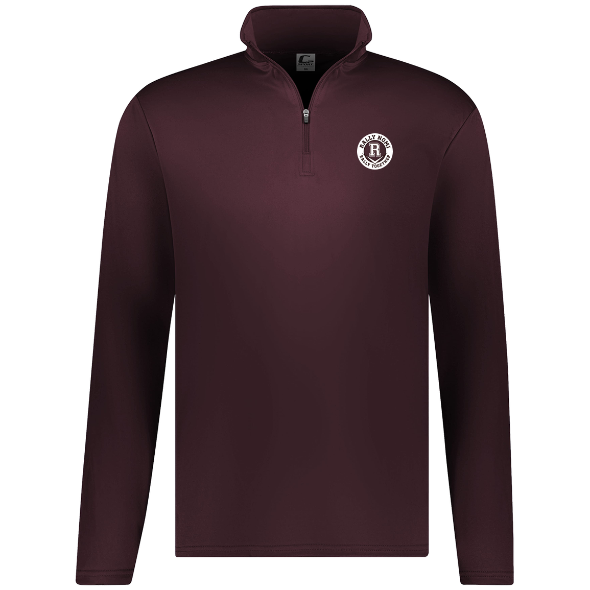 rally-softball-rally-together-circle-white-c2-mens-1-4-zip-pullover — Maroon — Front — source sha256 c1ef33bc6c5fcff4658d8387d8d9009680d9564337a1b17261097a75e14923d3 — Color position 2