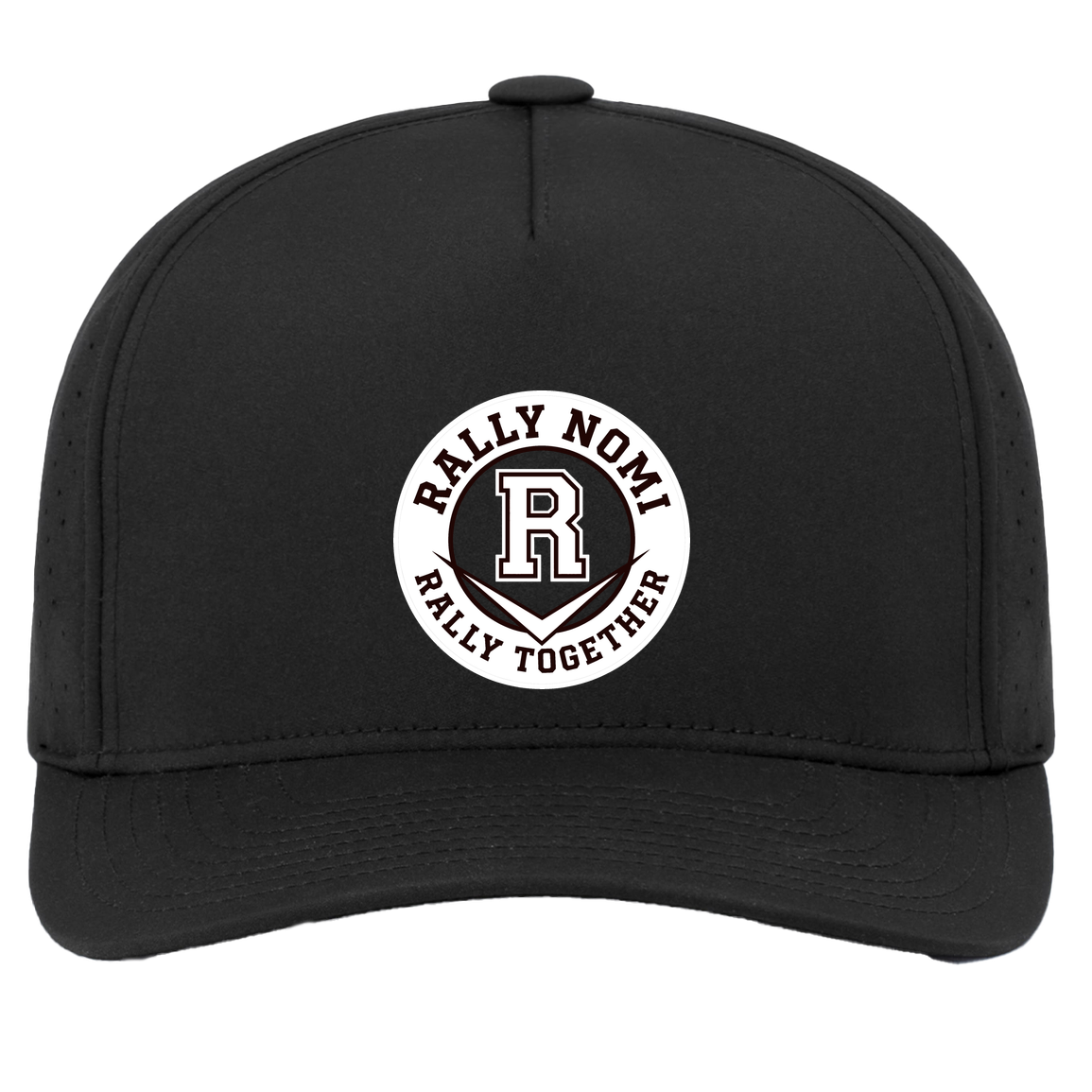 rally-softball-rally-together-circle-white-pacific-headwear-weekender-perforated-snapback-cap — Black — Front — source sha256 c41e63039863b5ff3380f37e3f8292a9f7314363fd23aacf07a9c1a8c7200c44 — Color position 2