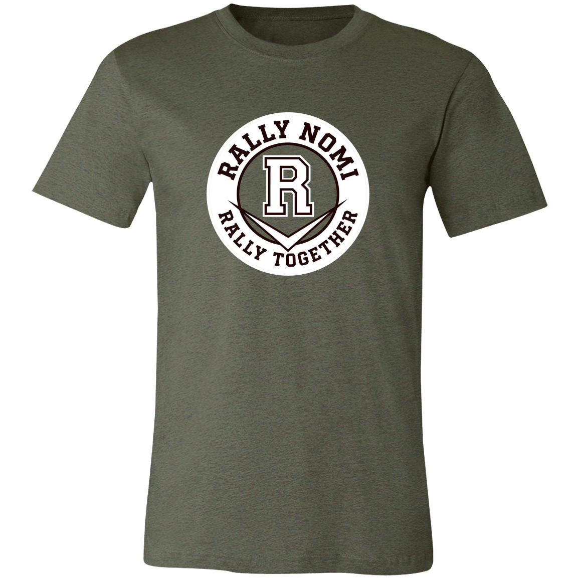 rally-softball-rally-together-circle-white-bella-canvas-unisex-jersey-short-sleeve-t-shirt — Heather Military Green — Front — source sha256 c65410309b05ad8fe54d956dd53b506eec3c7c486329ea169100cd55ef81f99e — Color position 1