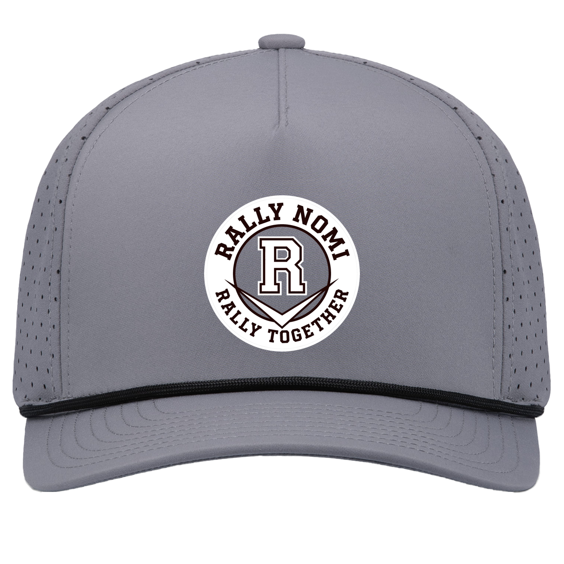rally-softball-rally-together-circle-white-pacific-headwear-weekender-perforated-snapback-cap — Graphite/Black — Front — source sha256 cdc464d4574055f6d42d96474b8b717e04a82d2e531151e8c442431bd03df111 — Color position 3