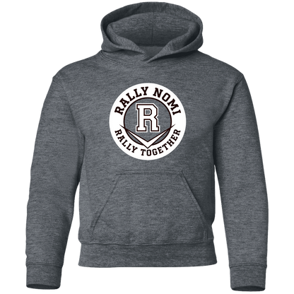 rally-softball-rally-together-circle-white-gildan-youth-pullover-hoodie — Dark Heather — Front — source sha256 d2b0ae8486450197e784a907571d571202aeab276b56c6b96f286e26ce5d1d40 — Color position 2