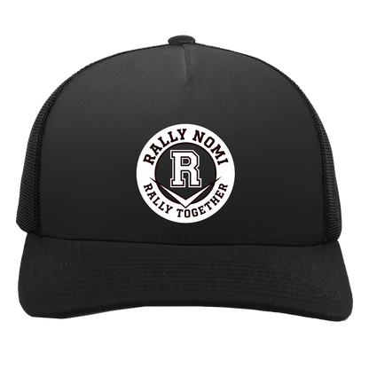 rally-softball-rally-together-circle-white-pacific-headwear-5-panel-trucker-snapback-cap — Black/Black — Front — source sha256 d816711af6f03e1f8f343aa3e9edd21d77f40717ec63cc6c5e6e466ec88b3103 — Color position 2