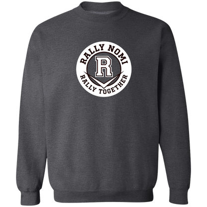 rally-softball-rally-together-circle-white-gildan-crewneck-pullover-sweatshirt — Dark Heather — Front — source sha256 f1ee7a563eae54a638a8905a04e6447c8e924b1c5247a789c5c93373dd36c540 — Color position 4