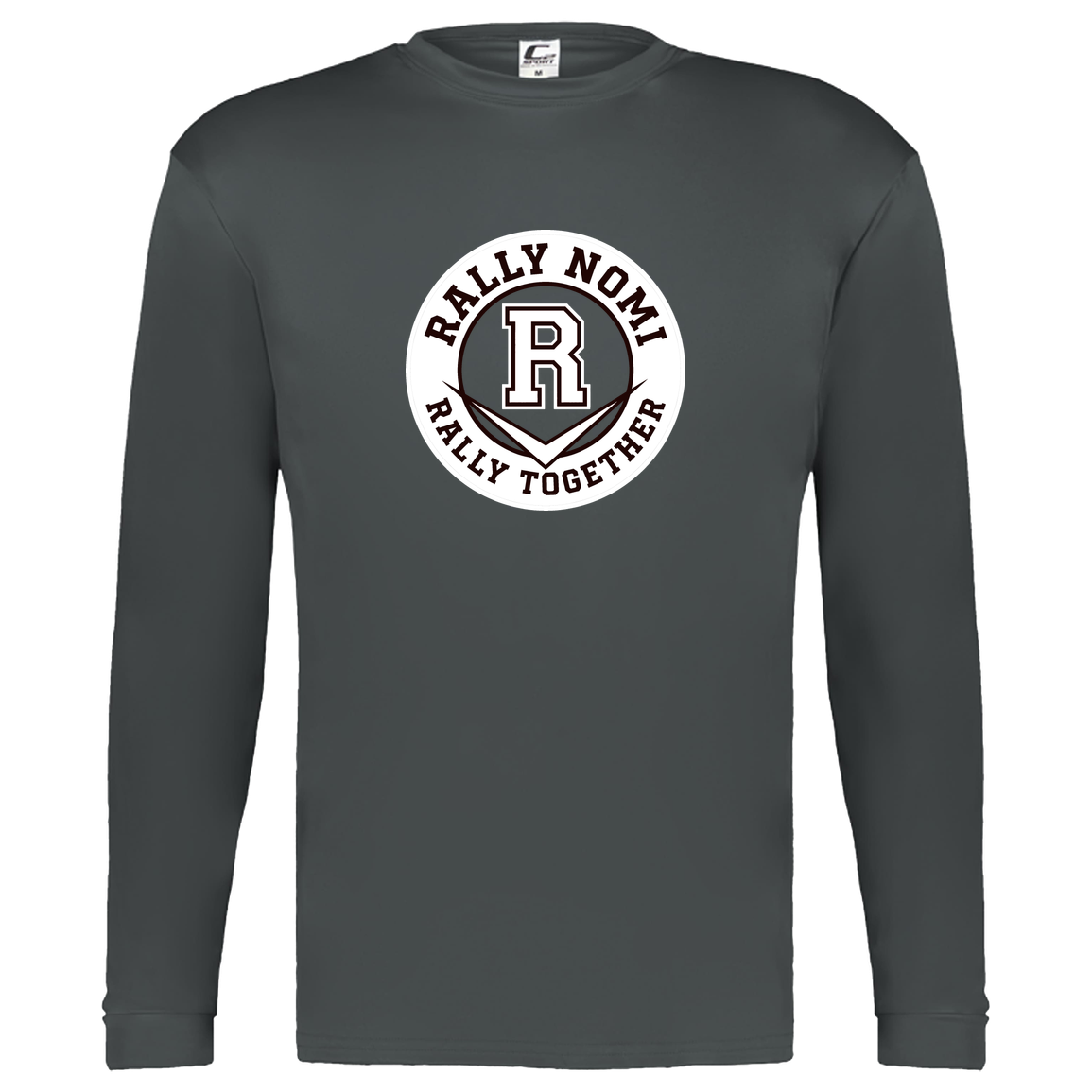 rally-softball-rally-together-circle-white-c2-kids-performance-long-sleeve-tee — Graphite — Front — source sha256 f667ee020e24a5ddd4f578ed3a65bf9104cf260be2e7365270941818f228aea4 — Color position 2