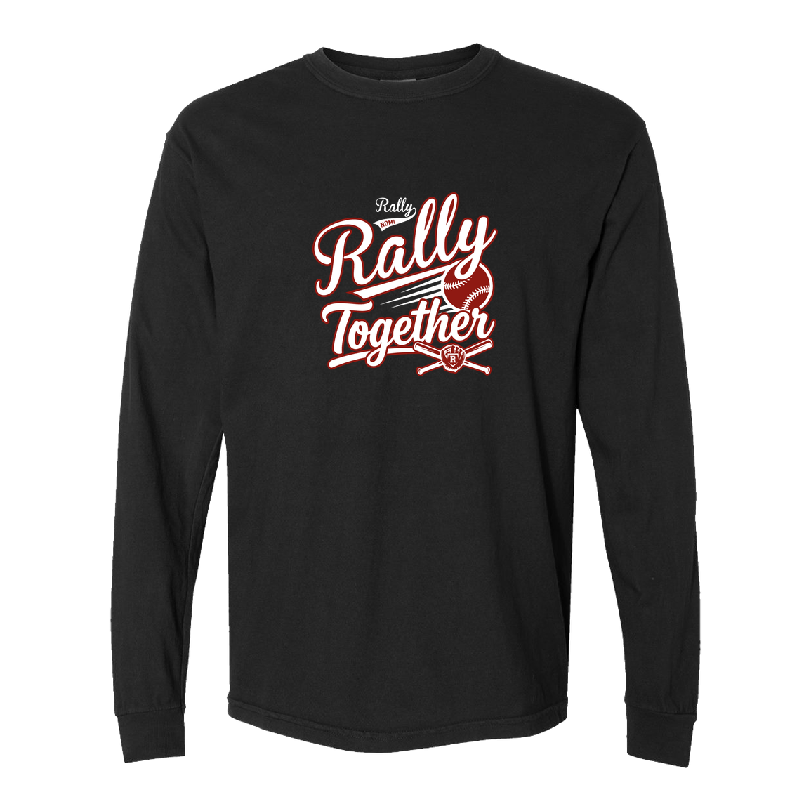 rally-softball-rally-together-white-comfort-colors-adult-heavyweight-long-sleeve-tee — Black — Front — source sha256 d91e20426c4ce48239fd9ee4feff978fe12ba0b03a4b9ff6ff5c97a27832d0e3 — Color position 1
