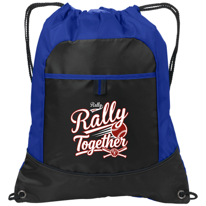 rally-softball-rally-together-white-port-authority-pocket-cinch-pack — Black/Hyper Blue — Front — source sha256 dbb7ee6b2545b6c30c0a0f55f3639a1ccfa6832bebcfae0f32e992711c57da84 — Color position 2