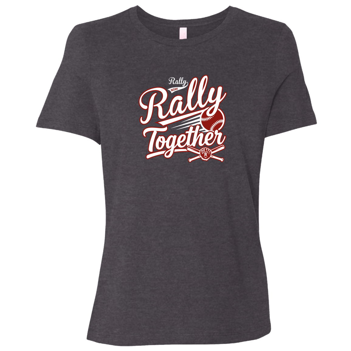 rally-softball-rally-together-white-bella-canvas-ladies-relaxed-jersey-short-sleeve-t-shirt — Dark Grey Heather — Front — source sha256 e1e6ddfd9e53cdbf7f57315f615ecec393e0de25e3e7d87bfdd67619f70f1091 — Color position 2