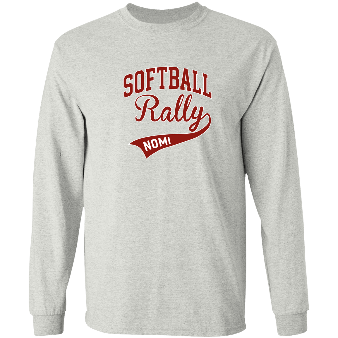 rally-softball-softball-rally-signature-gildan-ls-t-shirt-5-3-oz — Ash — Front — source sha256 1accba70e43c0838aba1dfcb8b20ea6833a32e3da121843f393947ffe61787d6 — Color position 1