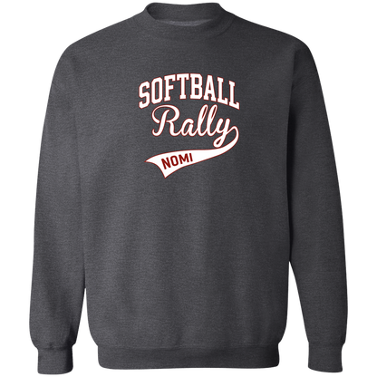 rally-softball-softball-rally-signature-white-gildan-crewneck-pullover-sweatshirt — Dark Heather — Front — source sha256 219f04dbb9148b7f235f3981282d4ee02e4e230505672e33c1bf8239c85555c3 — Color position 3