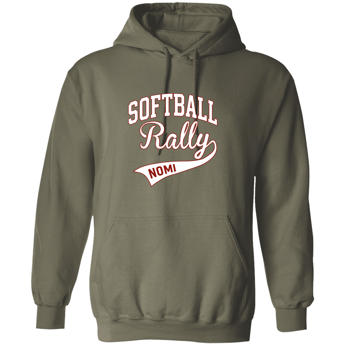 rally-softball-softball-rally-signature-white-gildan-pullover-hoodie — Military Green — Front — source sha256 29afdb2fb4653c8e8d7732b013d6b88119c8b1da299a27e3d157b3e709f46e5c — Color position 2